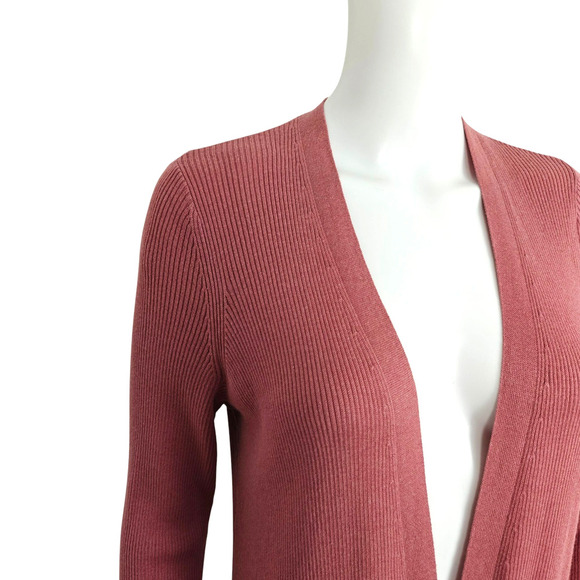 J Jill Rib Knit Open Cardigan Sweater Size XS Dusty Rose Pockets Longline NWT - Picture 2 of 9